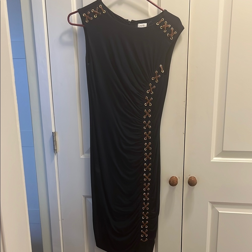 Cache Black Ruched Asymmetrical Sheath Dress